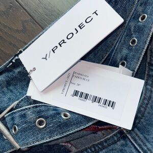 Y/Project Mid Blue High-Rise Women’s Jeans with Attached Belt
